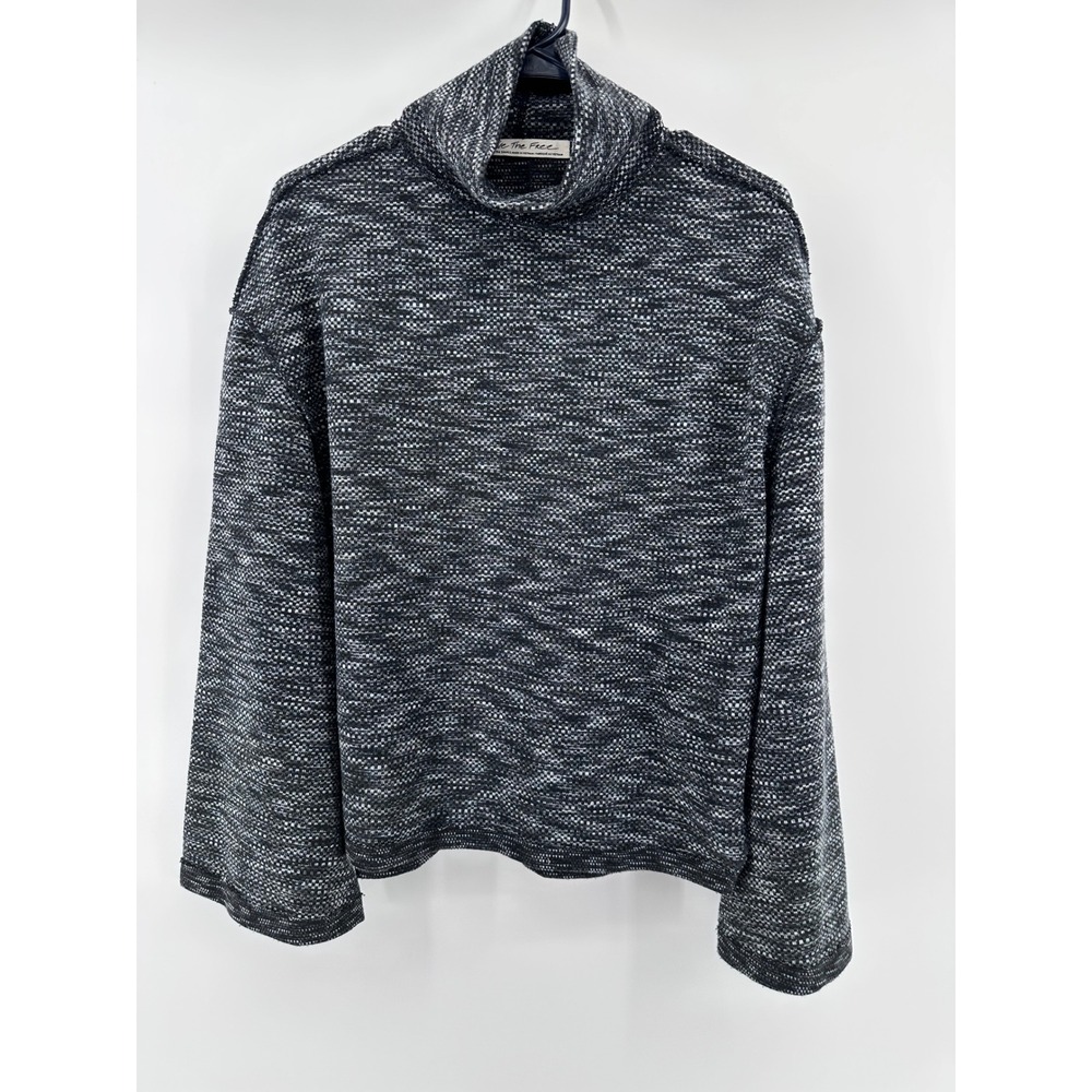 We The Free Free People Black White Space Dye Turtleneck Bell Sleeve Top XS